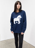 Dala Horse Navy Sweatshirt (white)