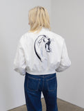 Britta Cropped Bomber Jacket ( Lion print in white)